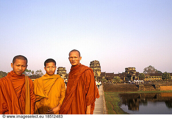 Famous Angkor Wat Buddhist Temple Monks Siem Reap Cambodia