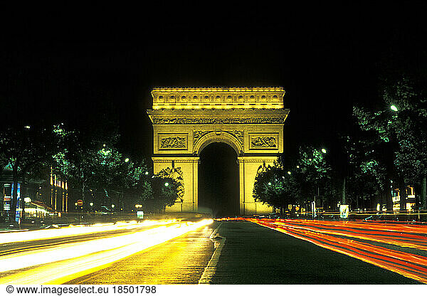 Famous Champs Elysees and Arc de Triomphe Paris France