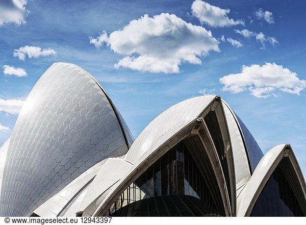 Famous sydney opera house landmark modern architecture detail in australia on sunny day.