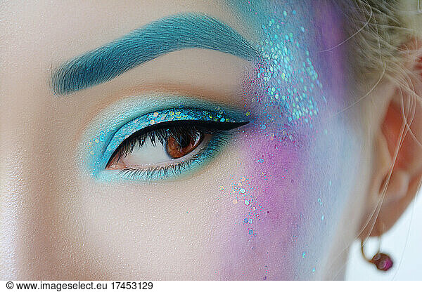 Fantasy mermaid blue glittery makeup