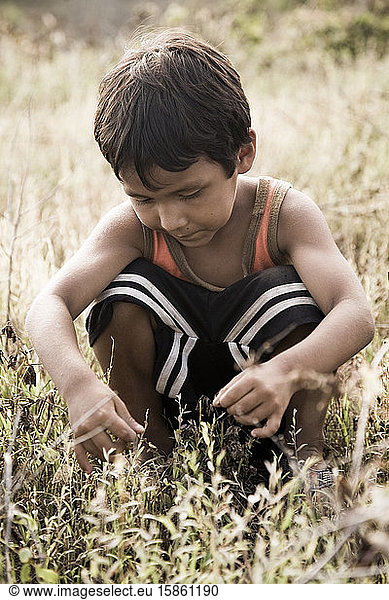 Farmer children playing in the field in Mexico
