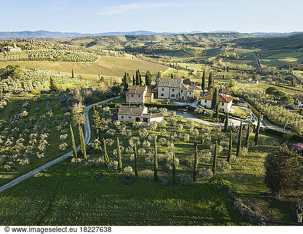 Farmhouse tipical of Tuscany from aerial view