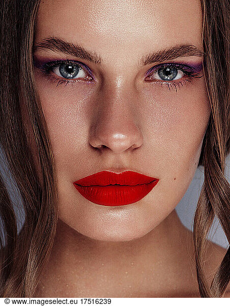 Fashion Beauty Girl Portrait looking at camera, christmas make up