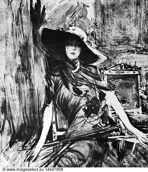 fashion  early 20th century / turn of the century  'La divina in blu'  painting by Giovanni Boldini (1842 - 1931)  1905