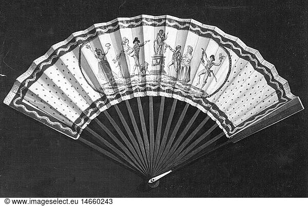 fashion  fans  fan in Louis XVI style  printed and painted paper  wood  ladies' fashion  accessory  accessories  fan  fans  ornament  ornaments  print  printings  painted  statue  statues  sculpture  sculptures  Cupid  he  God  Gods  deity  divinity  deities  god of love  love god  love  object  objects  stills  paper  papers  historic  historical  people