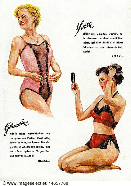 fashion  1950s  ladies' fashion  dessous  Beate Uhse brochure  Germany  circa 1957