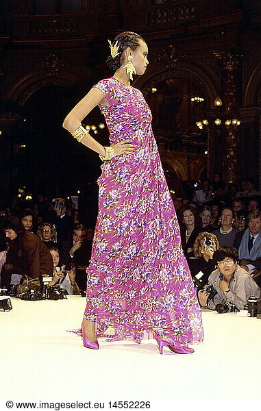 fashion  1980s  mannequin  wearing dress  full length  catwalk  spring summer  by Christian Dior  1989