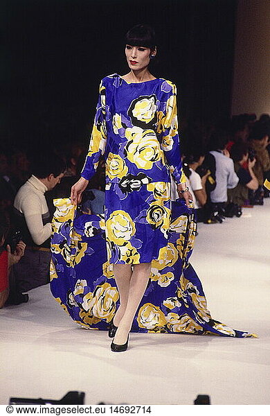 fashion  1980s  mannequin  wearing dress  full length  on catwalk  Pret-a-porter  spring summer  by Christian Dior  Paris  1985
