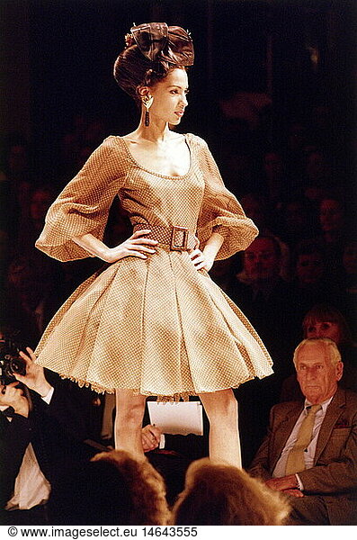 fashion  1990s  mannequin  wearing dress  half length  catwalk  Haute Couture  spring summer  by Christian Dior  Paris  1993