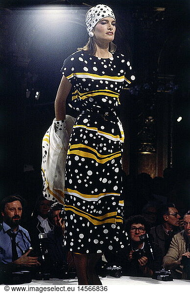 fashion  1980s  mannequin  wearing dress  half length  on catwalk  Haute Couture  spring summer  by Christian Dior  Paris  1984