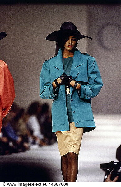 fashion  1980s  mannequin  wearing jacket  half length  on catwalk  pret-a-porter  spring summer  by Christian Dior  Paris  1986