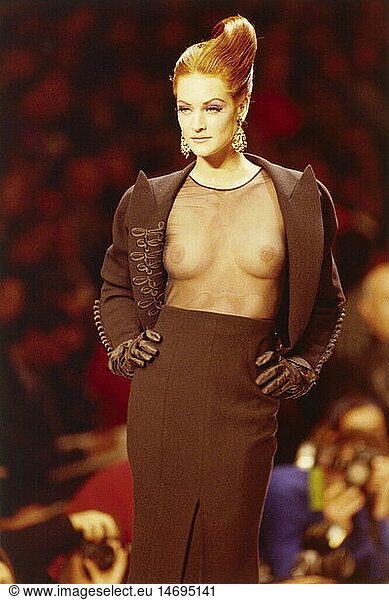 fashion  1990s  mannequin  wearing lucent top  half length  catwalk  Haute Couture  autumn winter  by Christian Dior  Paris  1992/1993