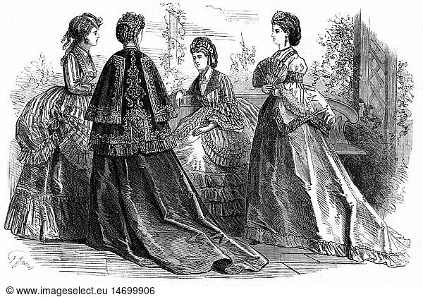 fashion  19th century  ladies fashion  France  autumn dresses  wood engraving from a British magazine  1869