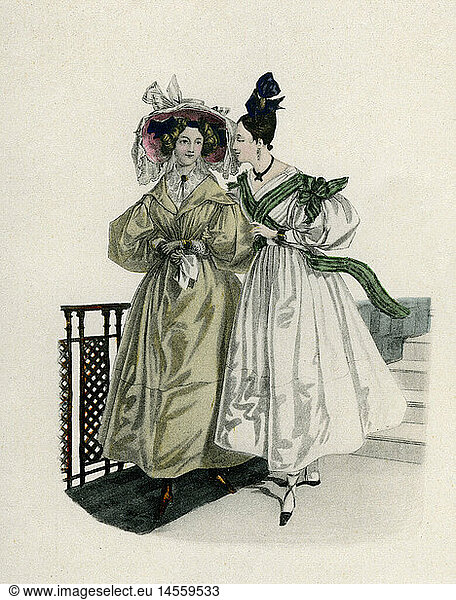 fashion  19th century  ladies fashion  France  lithograph after drawing by Paul Gavarni  'La Mode'  Paris  1830