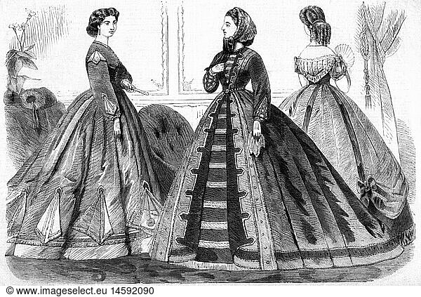 fashion  19th century  ladies fashion  France  wood engraving from a British magazine  1865