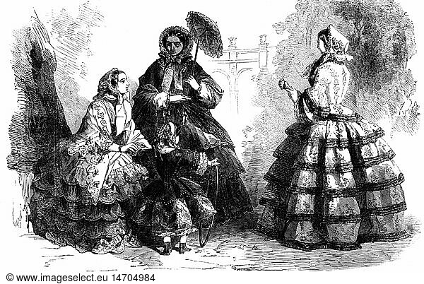 fashion  19th century  ladies fashion  France  wood engraving from a British magazine  circa 1870