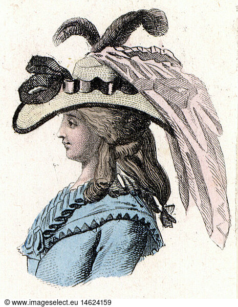 fashion  18th century  woman with hat  Paris  1787