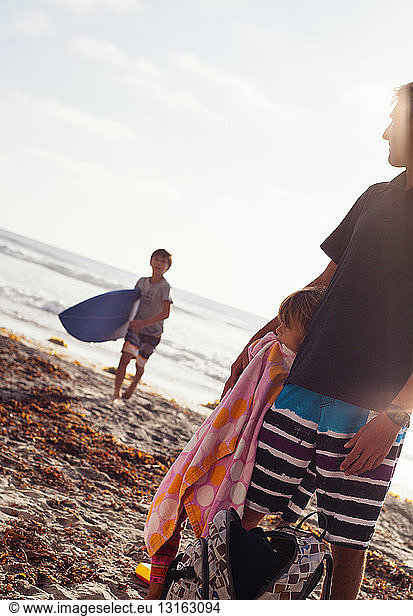 Father and children enjoying beach  Encinitas  California  USA
