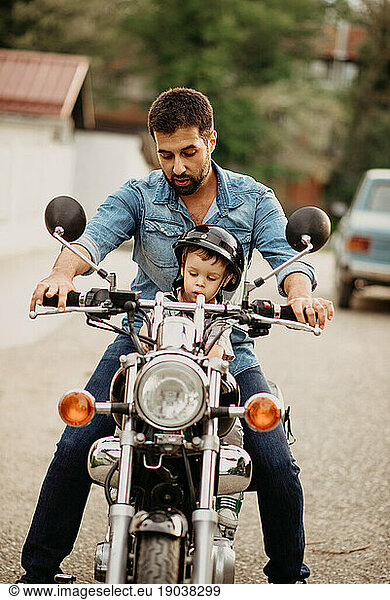 Father And Son On A Motorcycle