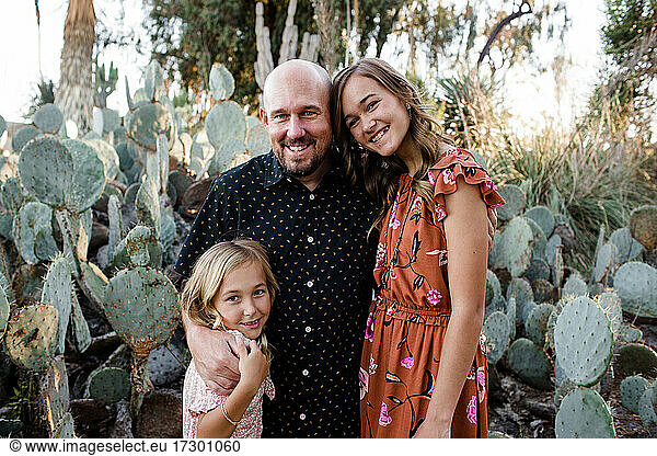 Father & Daughters in Desert Garden in San Diego