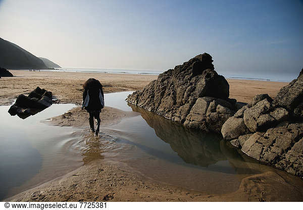 Felsbrocken , Strand , Großbritannien , Sand , North Devon , umgeben , groß,  großes,  großer,  große,  großen , Putsborough Sands