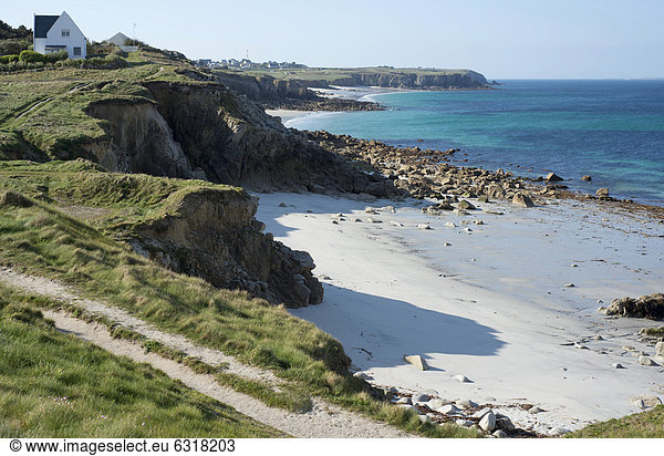 Felsbrocken Frankreich Europa Strand Küste Sand Bretagne