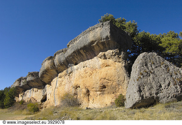 Felsformationen an der Verzauberten Stadt La Ciudad Encantada Provinz Cuenca Castilla-La Mancha Spanien Europa