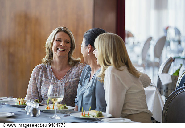 Female friends enjoying meal in restaurant