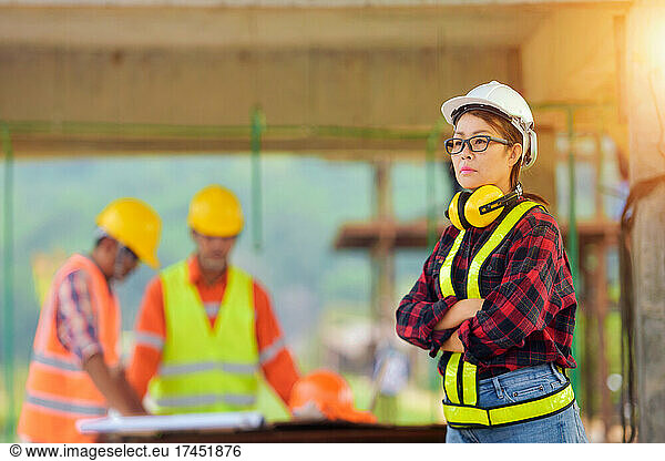 female inspectors engineer about construction project