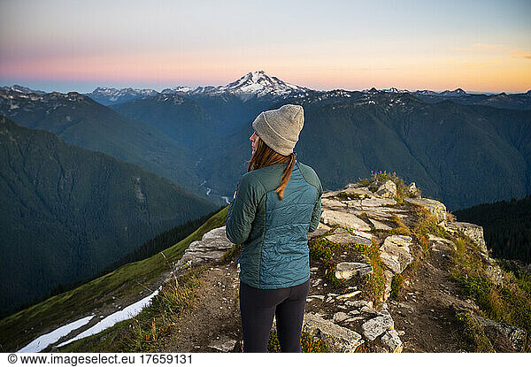 Female Posing at Green Mountain In Glacier Peak Wilderness