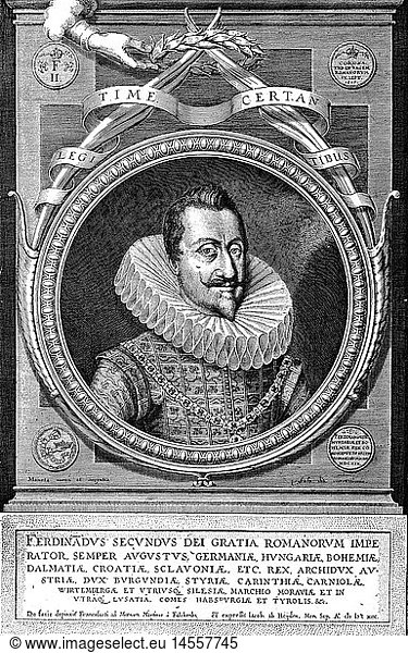 Ferdinand II.  9.9.1578 - 15.2 1637  rÃ¶m. deut. Kaiser 29.8.1619 - 9.9.1578  PortrÃ¤t  Kupferstich von Jakob van Heyden nach Martin von Falckenberg  1619 Ferdinand II., 9.9.1578 - 15.2 1637, rÃ¶m. deut. Kaiser 29.8.1619 - 9.9.1578, PortrÃ¤t, Kupferstich von Jakob van Heyden nach Martin von Falckenberg, 1619,