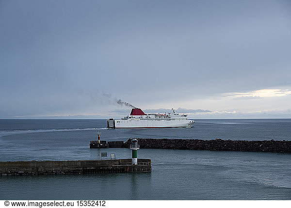 Ferry leaving harbour on cold morning in spring  Visby  Gotlands Lan  Sweden