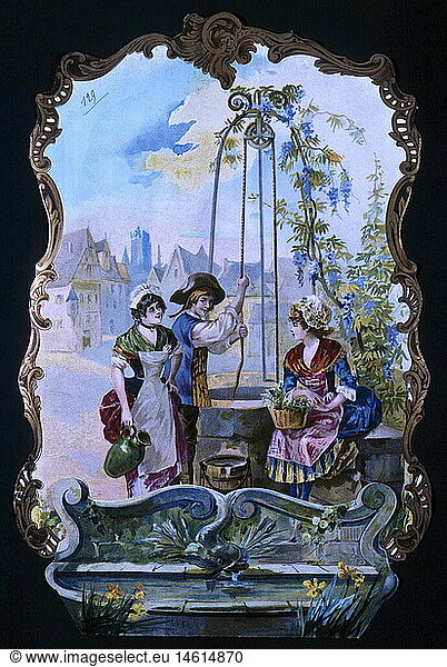 festivity  greeting cards  greeting card made of precious paper with a chromolithograph and gold embossing  circa 1860