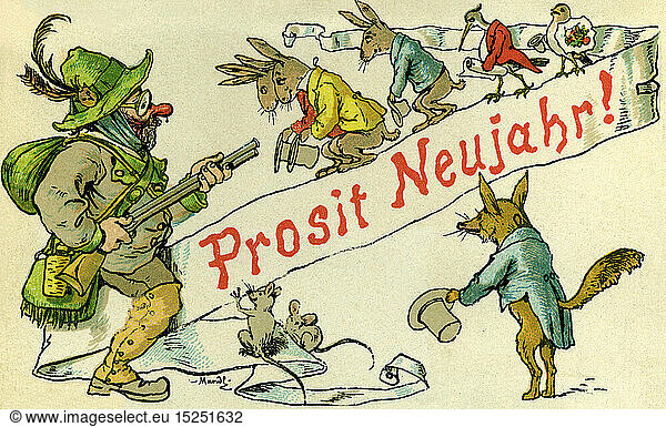 festivity  New Year  New Year's card 'Prosit Neujahr'  Germany  1898