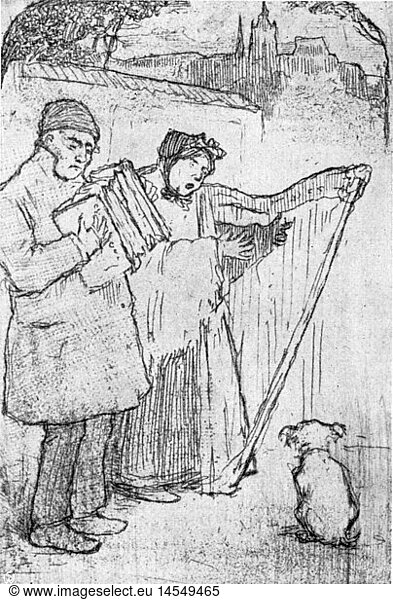 festivity New Year's Eve greetings card by Emil Orlik (1870 - 1932) 20th century 20th century fine arts art graphic graphics New Year's card New Year's cards good wishes congratulations symbol symbols half length standing musician musicians make music play music making music playing music makes music plays music made music played music playing play musical instrument instrument musical instruments instruments piano accordion piano accordions harp harps dog dogs festivities festivity New Year New Year's Day greetings card greetings cards greeting cards historic historical female woman male man couple women men