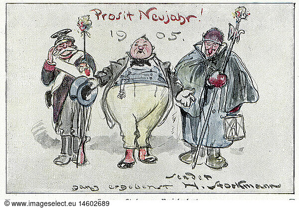 festivity  New Year's Eve  'Prosit Neujahr 1905' (Happy New Year 1905)  greetings card by Herrmann Stockmann (1867 - 1947)  1905