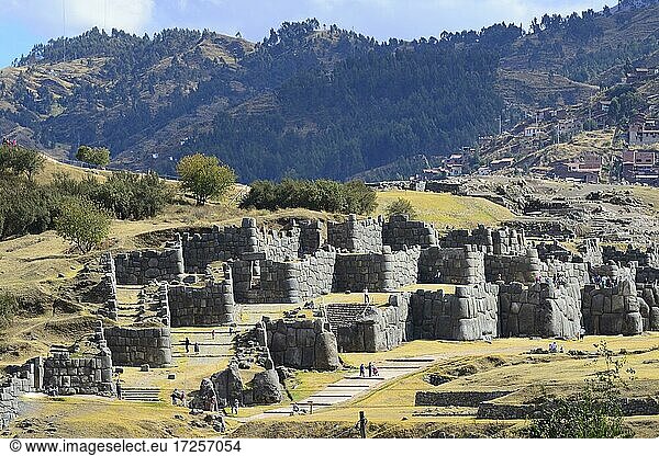 Festungsmauern der Inka Ruinen Sacsayhuamán  Cusco  Peru  Südamerika