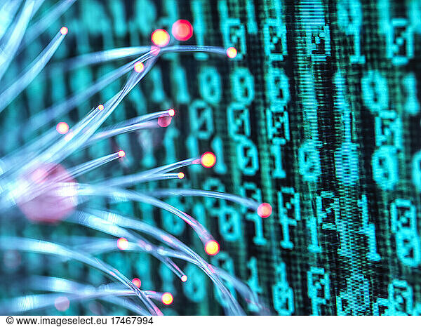 Fiber optics carrying computer virus attacking binary code