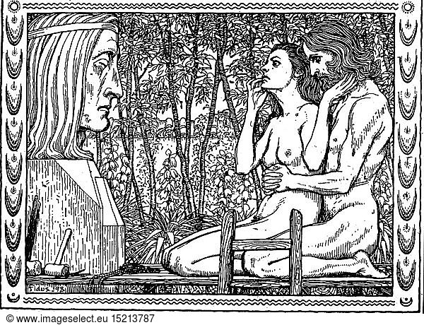 Fidus (Hugo HÃ¶ppener)  8.10.1868 - 23.2.1948  deut. Maler und Illustrator  Werke  Radierung  'GlÃ¼ck'  1908