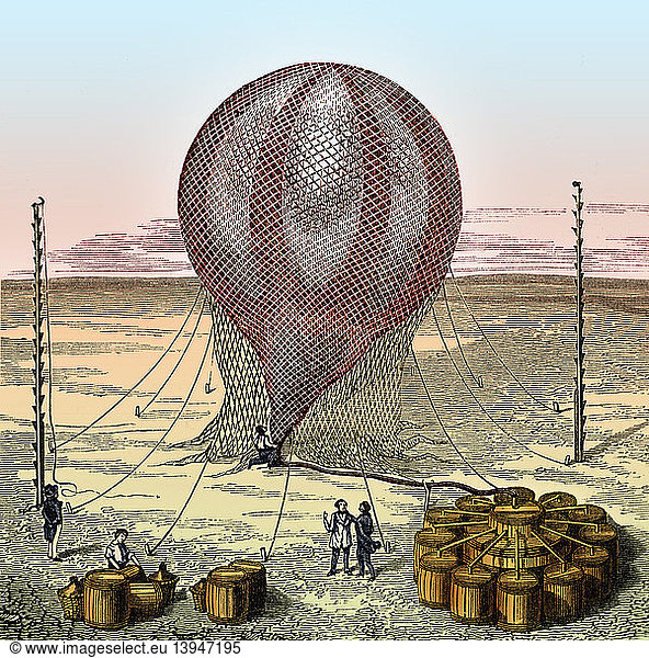 Filling Hydrogen Balloon  19th Century
