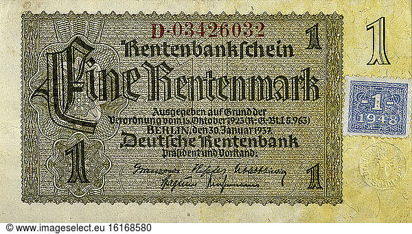 Finance / Coupon-Mark on a German Rentenmark