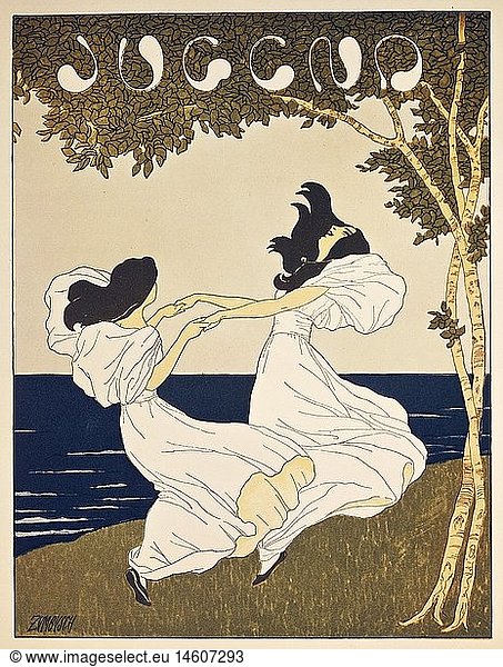 fine arts  Art Nouveau  graphic  dancing girls  by Ludwig von Zumbusch (1861 - 1927)  from 'Jugend II'  No. 40  1897  title page  private collection
