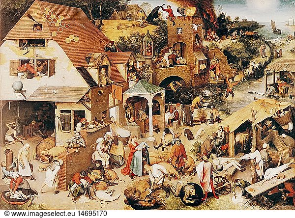 fine arts  Bruegel  Pieter the Elder (circa 1528 - 1569)  painting  'The Flemish Proverbs'  1559. Oil on panel  GemÃ¤ldegalerie  Berlin