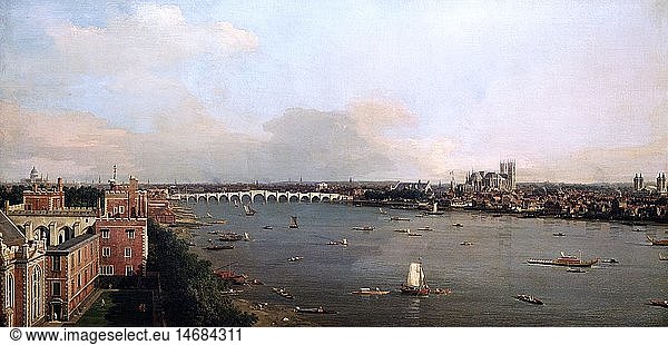fine arts  Canale  Giovanni Antonio  called Canaletto  (1697 - 1768)  painting  'London seen from an Arch of Westminster Bridge'  1747  oil on canvas  118 cm x 238 cm  National Gallery  Prague