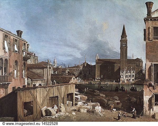 fine arts  Canale  Giovanni Antonio  called Canaletto  (1697 - 1768)  painting  'the Stonemason `s Yard'  1726 - 1730  oil on canvas  124 cm x 163 cm  National Gallery  London
