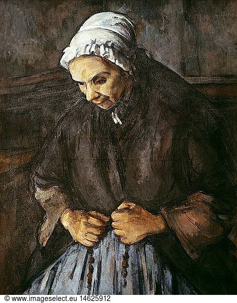 fine arts  Cezanne  Paul  (1893 - 1906)  painting  'An Old Woman with a Rosary'  circa 1895 / 1896  oil on canvas  80cm x 64 cm  National Gallery  London