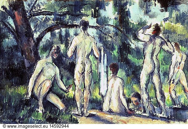 fine arts  Cezanne  Paul  (1893 - 1906)  painting  'Bathing'  1892 - 1894  26 cm x 40 cm  Pushkin Museum  Moscow
