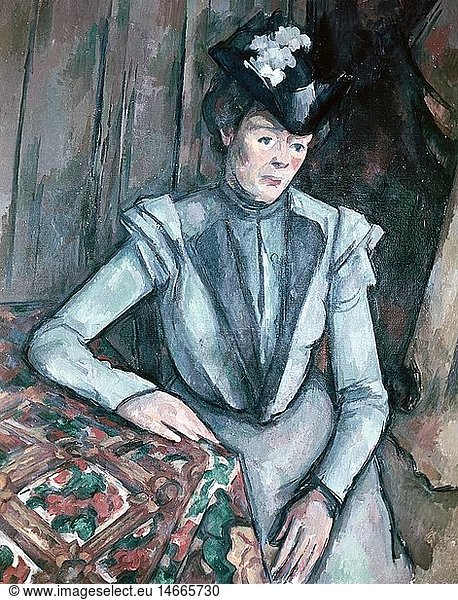 fine arts  Cezanne  Paul (1839 - 1906)  painting  'Lady in Blue'  circa 1899  oil on canvas  Hermitage  Sankt Petersburg