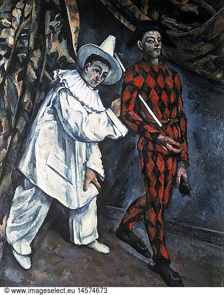 fine arts  Cezanne  Paul  (1839 - 1906)  painting  'Pierrot and Harlequin'  1888  oil on canvas