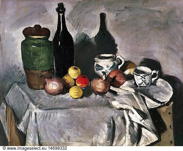 fine arts  Cezanne  Paul  (1893 - 1906)  painting  'Still Life with Fruits and Dishes'  circa 1869 - 1871  National Gallery  Berlin